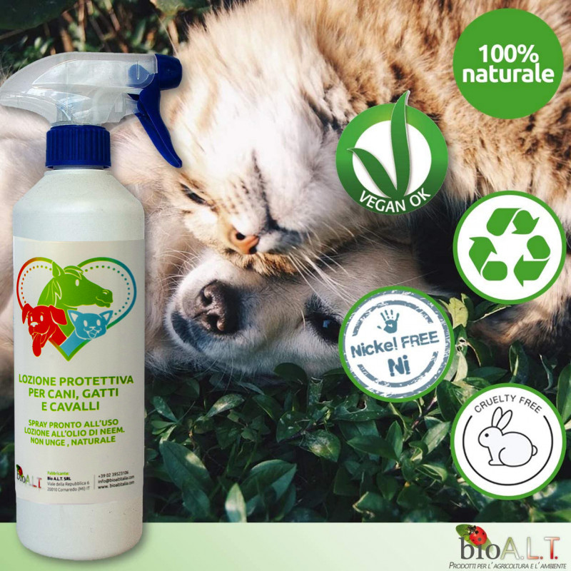 Protezione Spray con Olio di Neem repellente insetti per Cani, Gatti e  Cavalli 500 ml