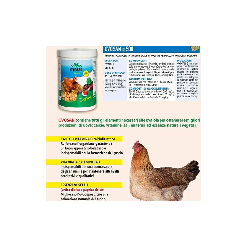 Mangime complementare minerale in polvere per galline e pollame